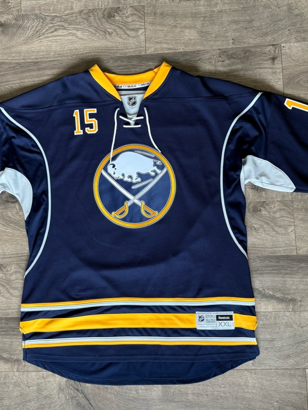 Reebok Buffalo Sabres- John Eichel jersey Navy and Gold Reebok XXL Hockey Jersey